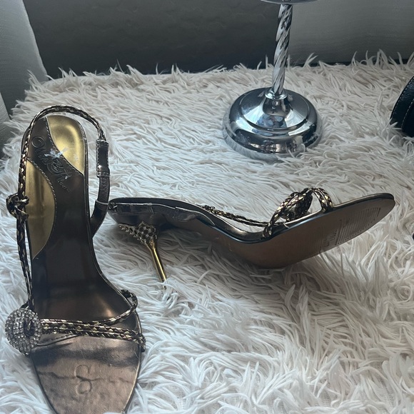Elegant Bronze Strappy Heels - Picture 1 of 4